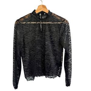 Womens Y2K Whimsigoth Semi Sheer Zebra Top Sz S Black Grunge Goth Dark Romantic